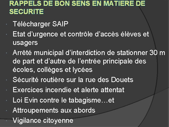 RAPPELS DE BON SENS EN MATIERE DE SECURITE Télécharger SAIP Etat d’urgence et contrôle