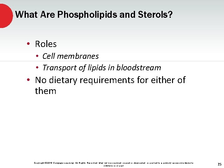 What Are Phospholipids and Sterols? • Roles • Cell membranes • Transport of lipids