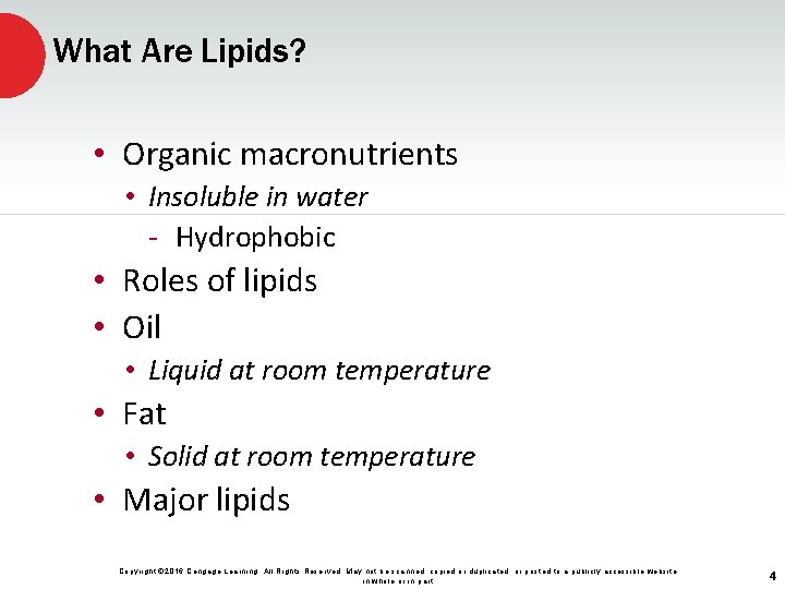 What Are Lipids? • Organic macronutrients • Insoluble in water - Hydrophobic • Roles