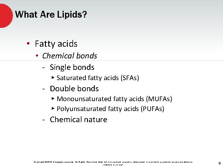 What Are Lipids? • Fatty acids • Chemical bonds - Single bonds ▸ Saturated