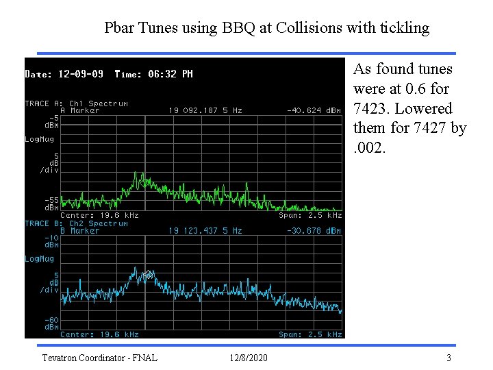 Pbar Tunes using BBQ at Collisions with tickling As found tunes were at 0.