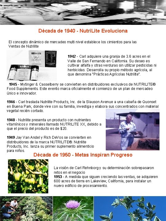 Década de 1940 - Nutri. Lite Evoluciona El concepto dinámico de mercadeo multi nivel