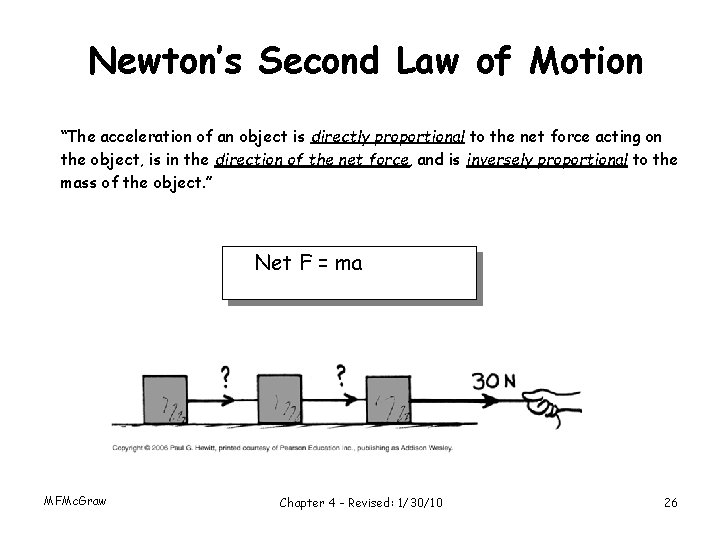 Newton’s Second Law of Motion “The acceleration of an object is directly proportional to