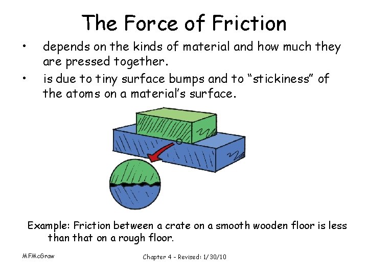 The Force of Friction • • depends on the kinds of material and how