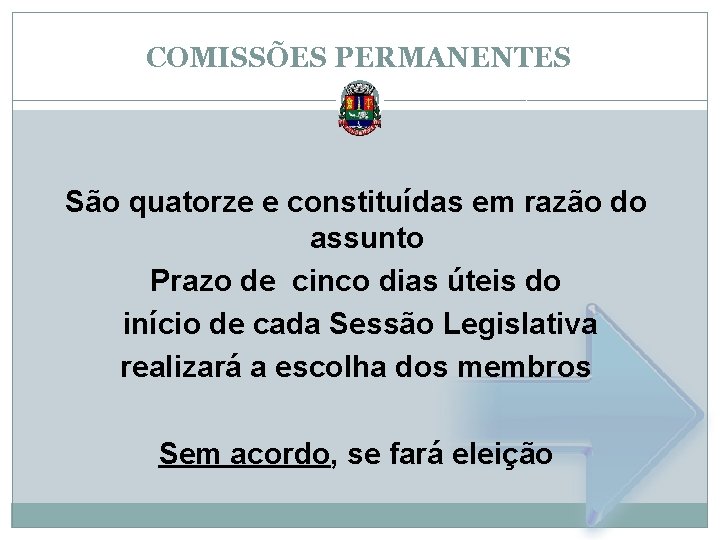 COMISSÕES PERMANENTES São quatorze e constituídas em razão do assunto Prazo de cinco dias