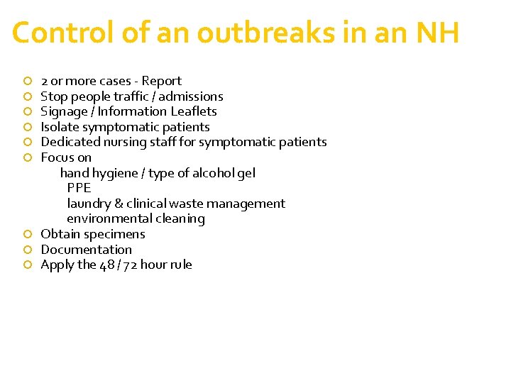 Control of an outbreaks in an NH 2 or more cases - Report Stop Control of an outbreaks in an NH 2 or more cases - Report Stop