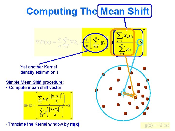 Computing The Mean Shift Yet another Kernel density estimation ! Simple Mean Shift procedure: