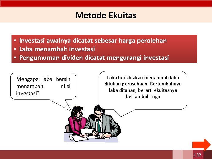 Metode Ekuitas • Investasi awalnya dicatat sebesar. harga perolehan • Laba menambah investasi •