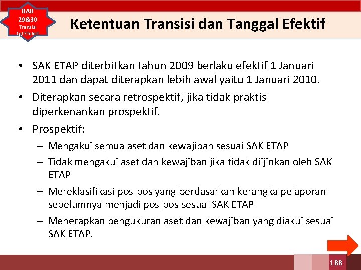 BAB 29&30 Transisi Tgl Efektif Ketentuan Transisi dan Tanggal Efektif • SAK ETAP diterbitkan