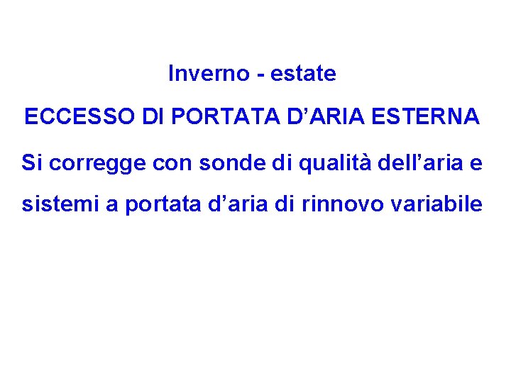 Inverno - estate ECCESSO DI PORTATA D’ARIA ESTERNA Si corregge con sonde di qualità