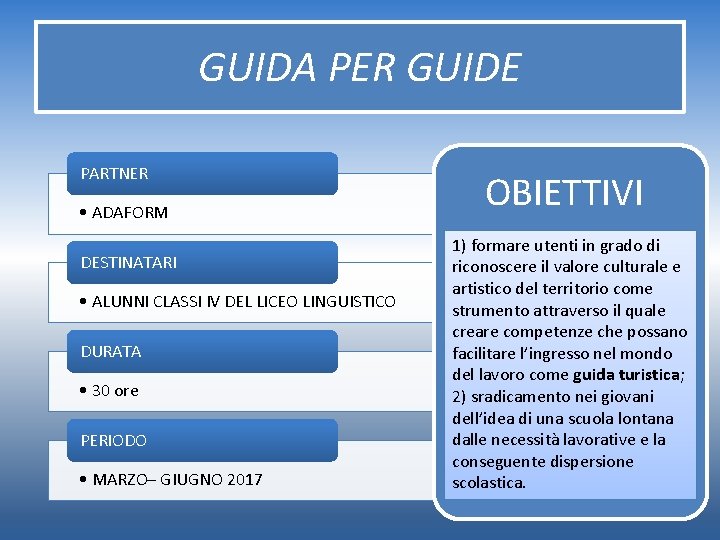 GUIDA PER GUIDE PARTNER • ADAFORM DESTINATARI • ALUNNI CLASSI IV DEL LICEO LINGUISTICO