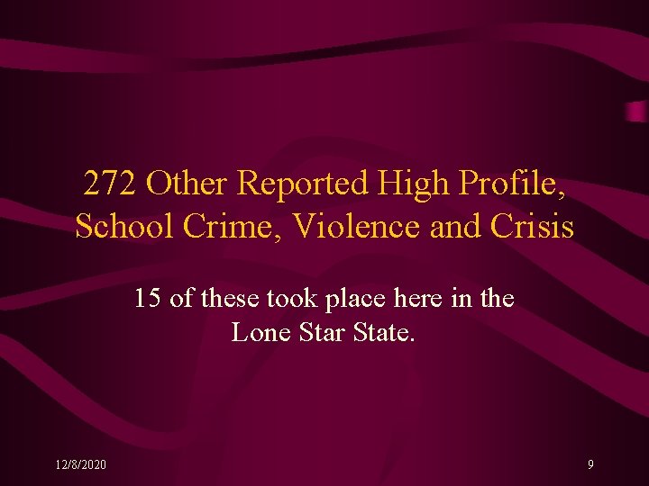272 Other Reported High Profile, School Crime, Violence and Crisis 15 of these took 272 Other Reported High Profile, School Crime, Violence and Crisis 15 of these took