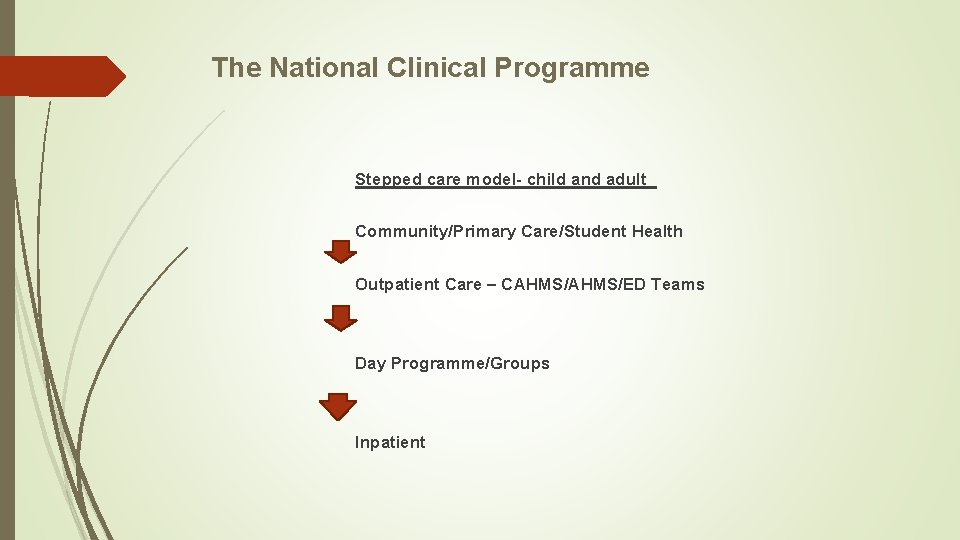 The National Clinical Programme Stepped care model- child and adult Community/Primary Care/Student Health Outpatient