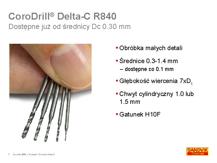 Coro. Drill® Delta-C R 840 Dostępne już od średnicy Dc 0. 30 mm Obróbka