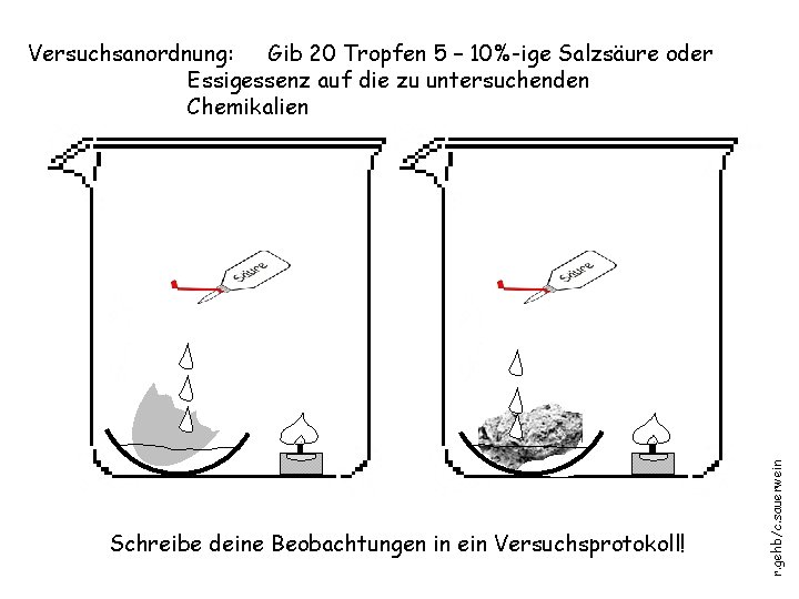 Schreibe deine Beobachtungen in ein Versuchsprotokoll! r. gehb/c. sauerwein Versuchsanordnung: Gib 20 Tropfen 5