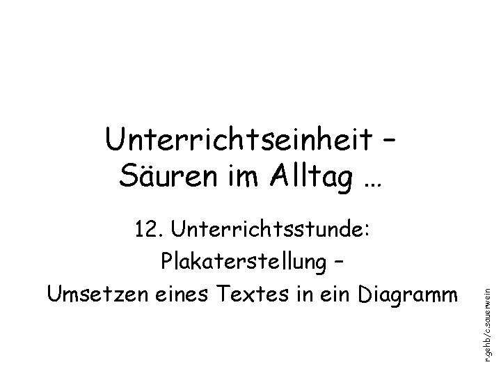 12. Unterrichtsstunde: Plakaterstellung – Umsetzen eines Textes in ein Diagramm r. gehb/c. sauerwein Unterrichtseinheit 12. Unterrichtsstunde: Plakaterstellung – Umsetzen eines Textes in ein Diagramm r. gehb/c. sauerwein Unterrichtseinheit