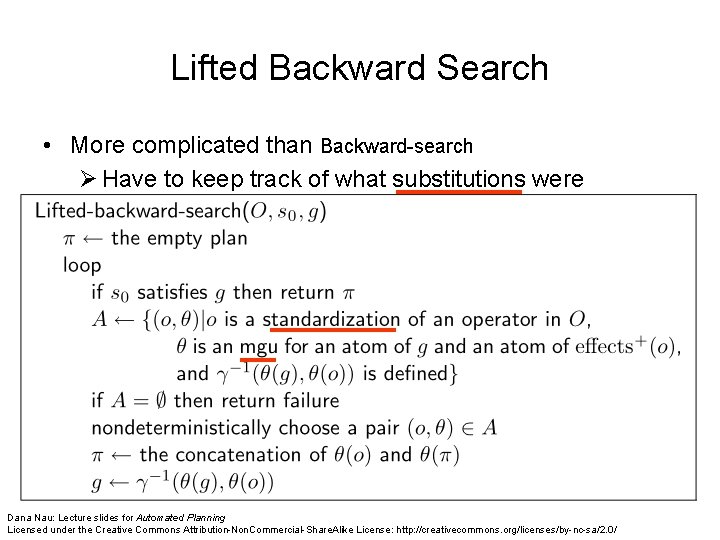 Lifted Backward Search • More complicated than Backward-search Ø Have to keep track of