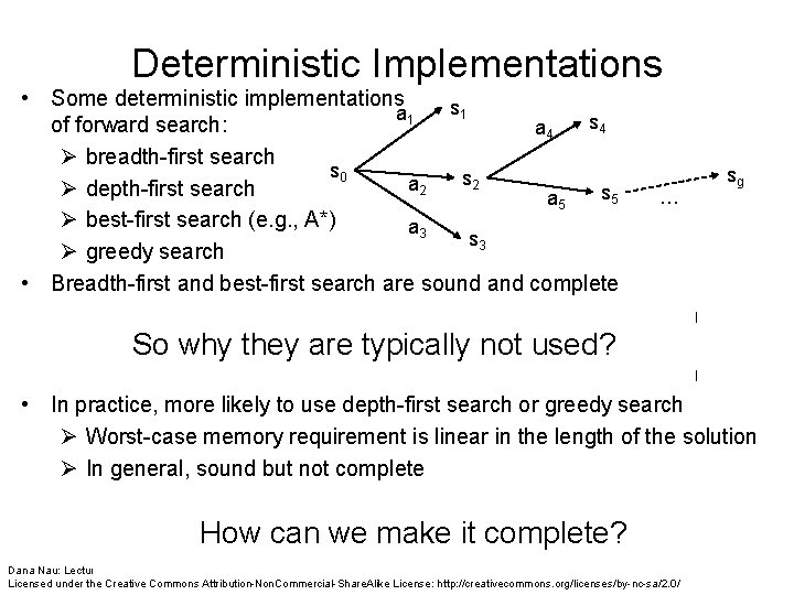 Deterministic Implementations • Some deterministic implementations s 1 a 1 s 4 of forward