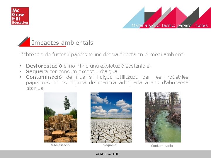 Materials d’ús tècnic: papers i fustes Impactes ambientals L’obtenció de fustes i papers té