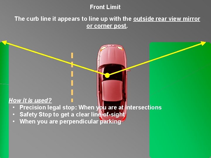 Front Limit The curb line it appears to line up with the outside rear