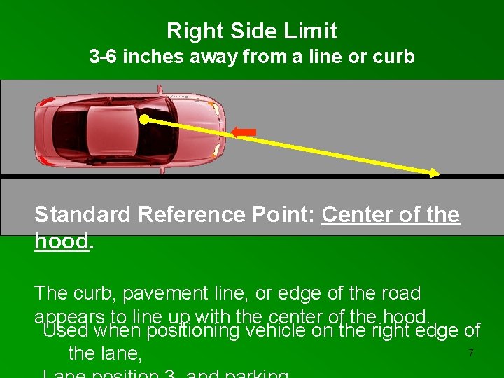 Right Side Limit 3 -6 inches away from a line or curb Standard Reference