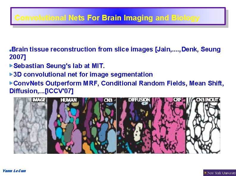 Convolutional Nets For Brain Imaging and Biology Brain tissue reconstruction from slice images [Jain,