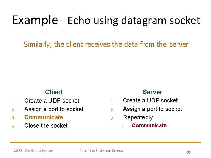 Example - Echo using datagram socket Similarly, the client receives the data from the