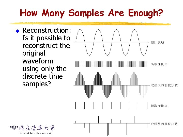 How Many Samples Are Enough? u Reconstruction: Is it possible to reconstruct the original