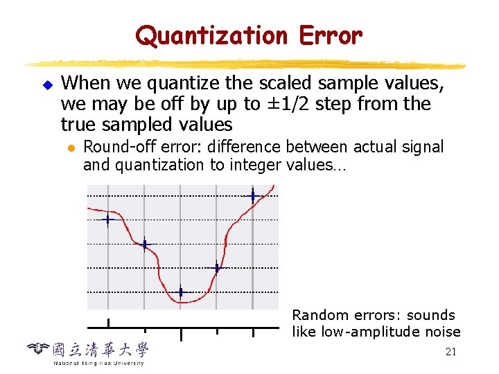 Quantization Error u When we quantize the scaled sample values, we may be off
