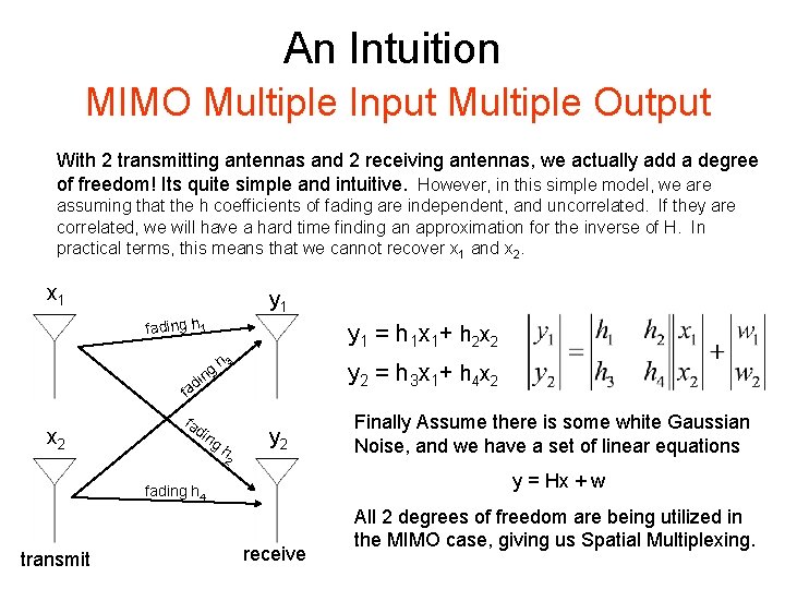 An Intuition MIMO Multiple Input Multiple Output With 2 transmitting antennas and 2 receiving