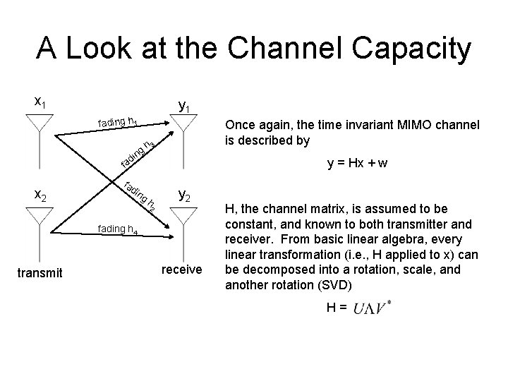 A Look at the Channel Capacity x 1 y 1 fading h 1 d