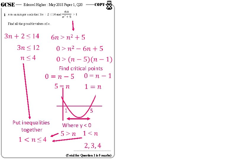 GCSE 1 Edexcel Higher : May 2018 Paper 1, Q 20 Find critical points