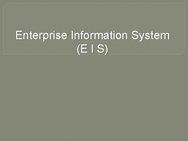 Enterprise Information System (E I S) 