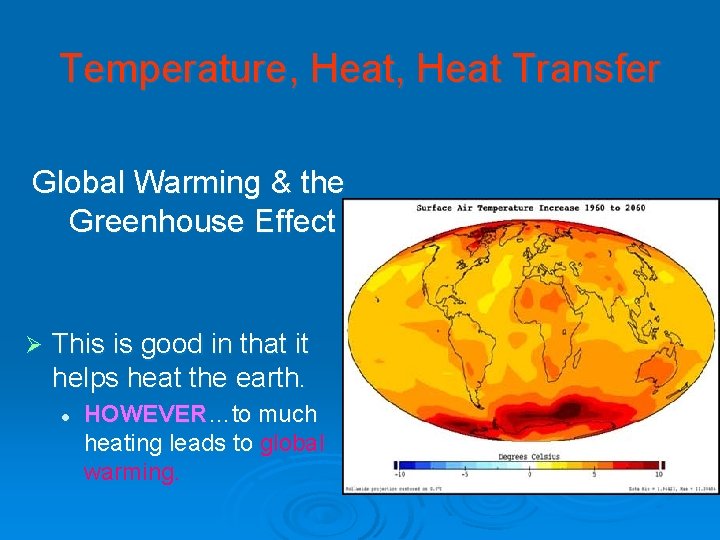 Temperature, Heat Transfer Global Warming & the Greenhouse Effect Ø This is good in