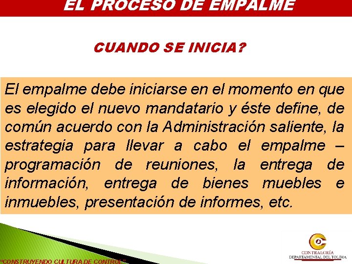 EL PROCESO DE EMPALME CUANDO SE INICIA? El empalme debe iniciarse en el momento