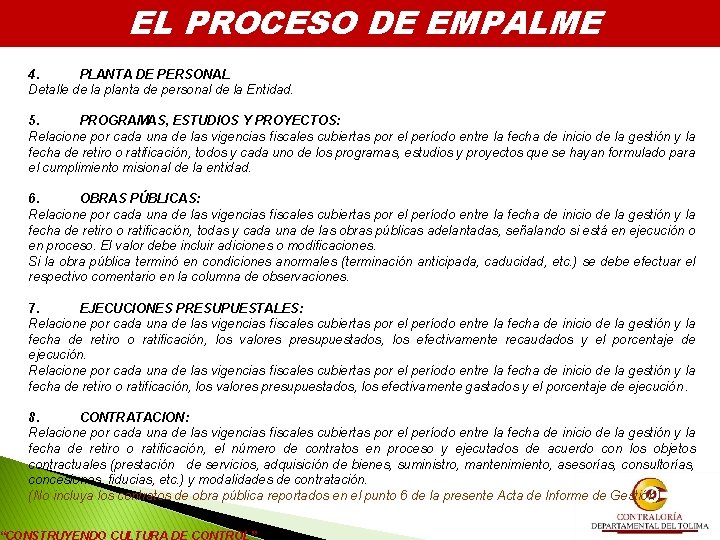 EL PROCESO DE EMPALME 4. PLANTA DE PERSONAL Detalle de la planta de personal