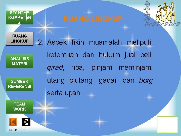 STANDAR KOMPETEN SI RUANG LINGKUP ANALISIS MATERI SUMBER REFERENSI RUANG LINGKUP 2. Aspek fikih