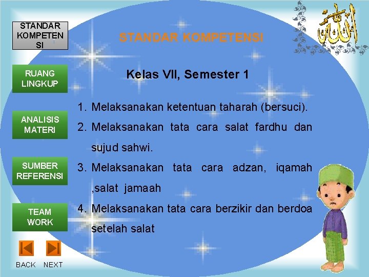 STANDAR KOMPETEN SI RUANG LINGKUP STANDAR KOMPETENSI Kelas VII, Semester 1 1. Melaksanakan ketentuan