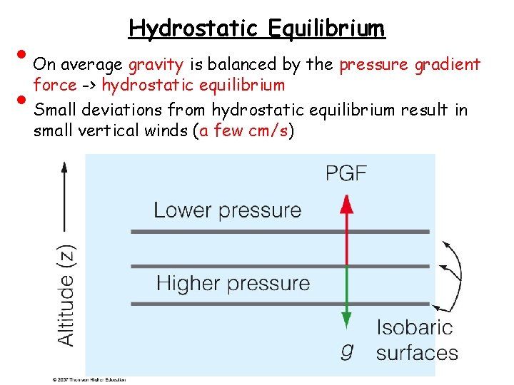  • • Hydrostatic Equilibrium On average gravity is balanced by the pressure gradient