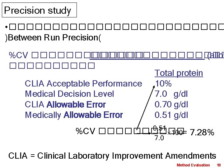 Precision study • ������������� )Between Run Precision( %CV ���������������� (allow ����� Total protein CLIA