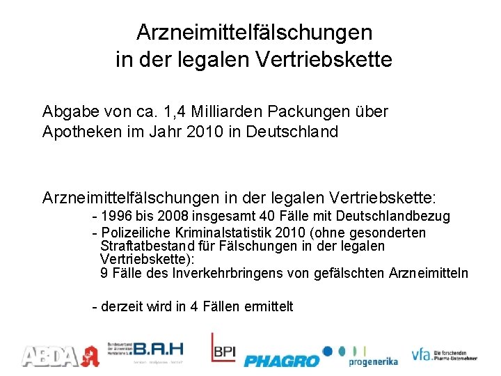 Arzneimittelfälschungen in der legalen Vertriebskette Abgabe von ca. 1, 4 Milliarden Packungen über Apotheken