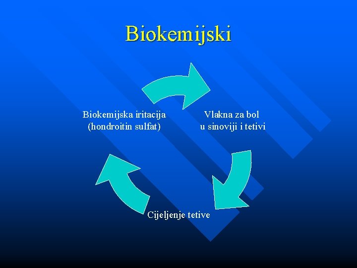 Biokemijski Biokemijska iritacija (hondroitin sulfat) Vlakna za bol u sinoviji i tetivi Cijeljenje tetive