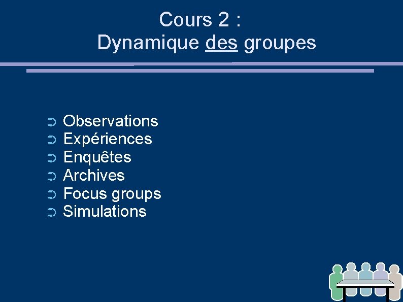 Cours 2 : Dynamique des groupes ➲ ➲ ➲ Observations Expériences Enquêtes Archives Focus