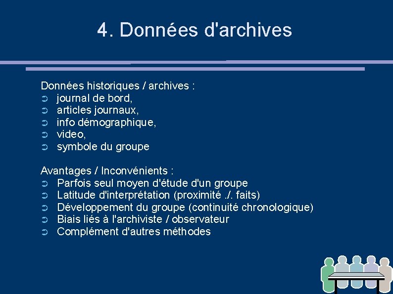 4. Données d'archives Données historiques / archives : ➲ journal de bord, ➲ articles