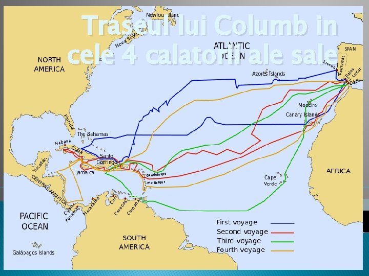 Traseul lui Columb in cele 4 calatorii ale sale 