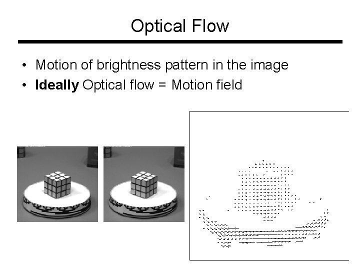 Optical Flow • Motion of brightness pattern in the image • Ideally Optical flow Optical Flow • Motion of brightness pattern in the image • Ideally Optical flow