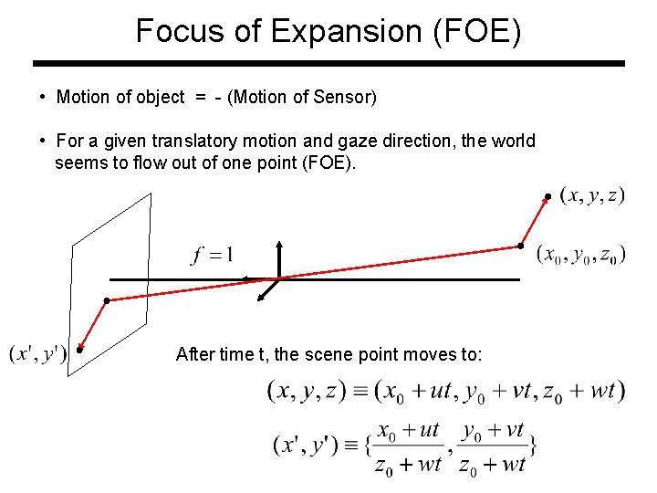 Focus of Expansion (FOE) • Motion of object = - (Motion of Sensor) • Focus of Expansion (FOE) • Motion of object = - (Motion of Sensor) •