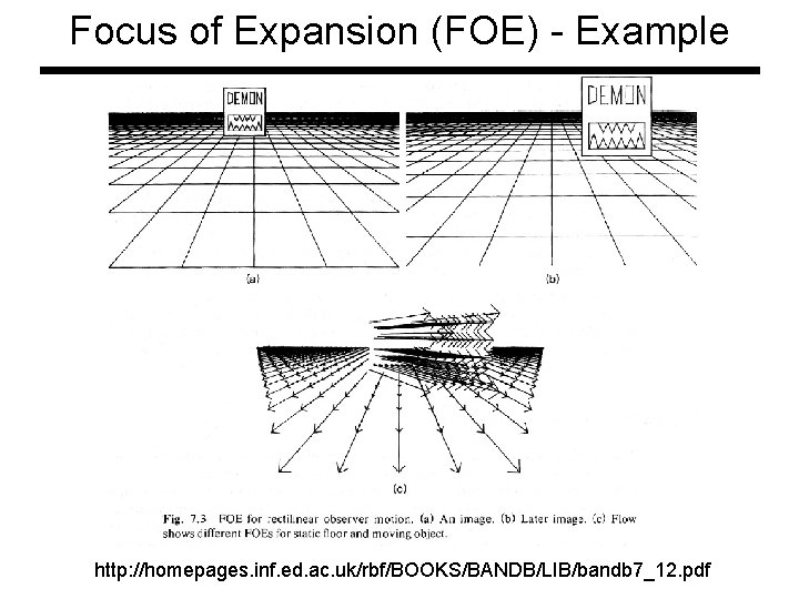 Focus of Expansion (FOE) - Example http: //homepages. inf. ed. ac. uk/rbf/BOOKS/BANDB/LIB/bandb 7_12. pdf Focus of Expansion (FOE) - Example http: //homepages. inf. ed. ac. uk/rbf/BOOKS/BANDB/LIB/bandb 7_12. pdf