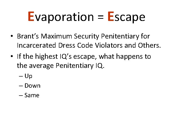 Evaporation = Escape • Brant’s Maximum Security Penitentiary for Incarcerated Dress Code Violators and