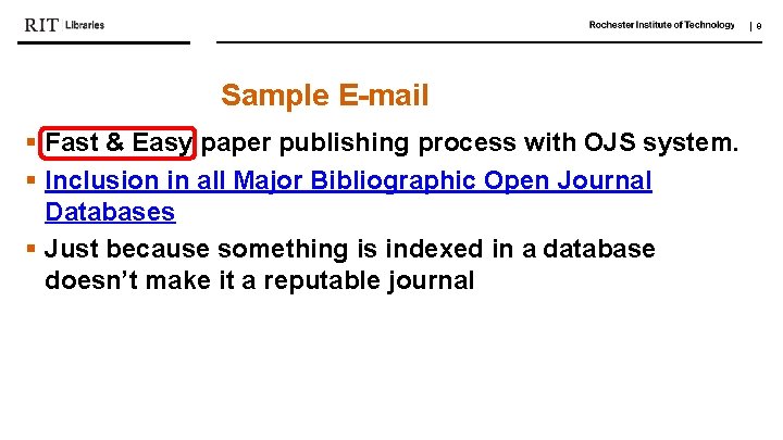 | 9 Sample E-mail § Fast & Easy paper publishing process with OJS system.